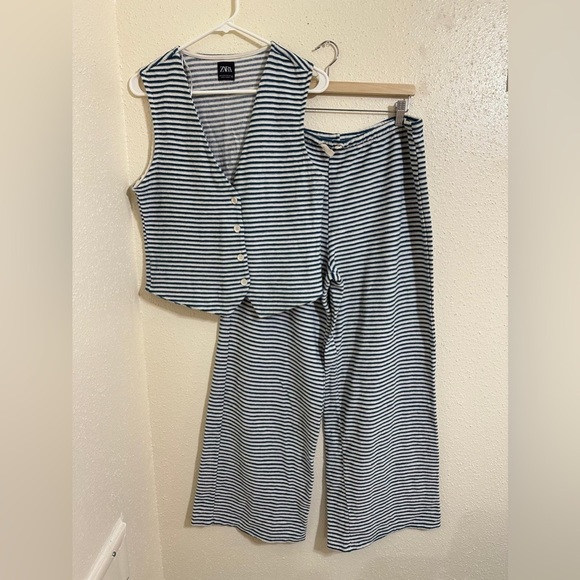 Zara 2 Piece Striped Vest And Wide Leg Pants Co-ord Set Sizes (Pant L - Vest M) - Picture 2 of 16